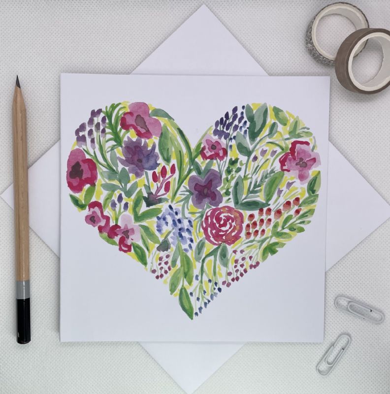 Flower Heart Greetings Card